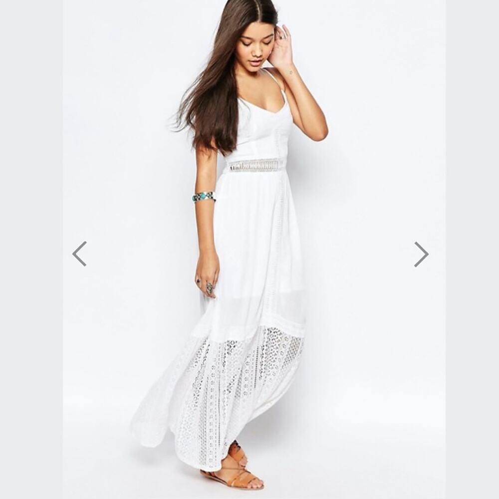 Abercrombie & Fitch White Cotton Tiered Smocked Drop Waist Maxi Dress XS NWT - Picture 4 of 6